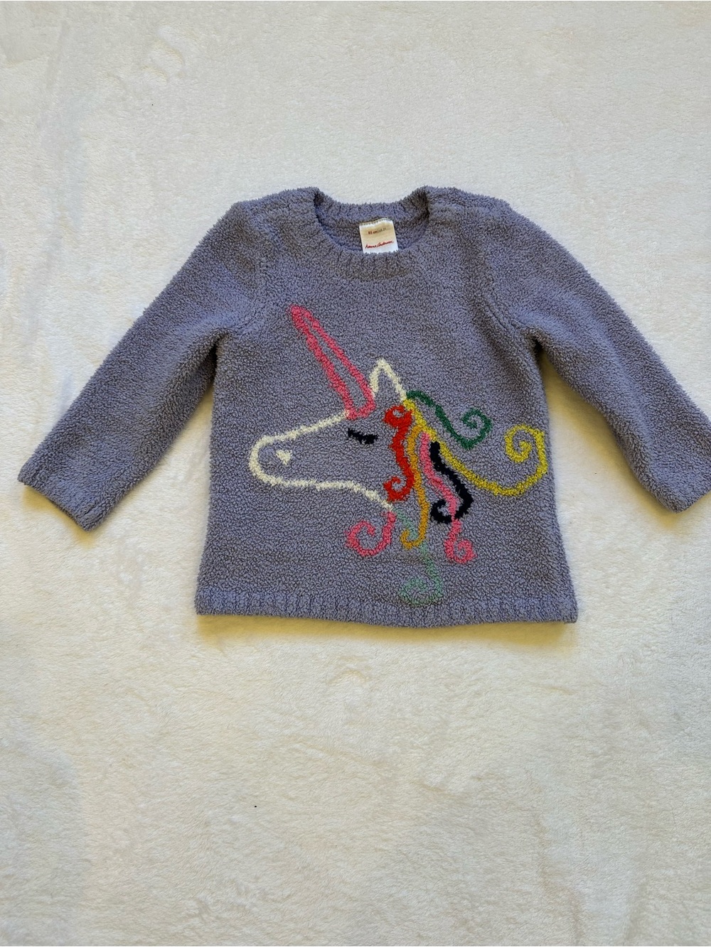 Hanna Andersson Lavender Knit Unicorn Sweater with Rainbow Mane